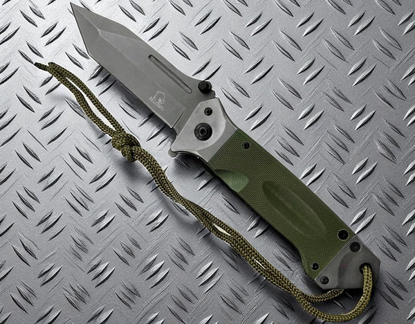 Falcon 8.75" Spring Assisted Pocket Knife Green Handle with Texture for Grip