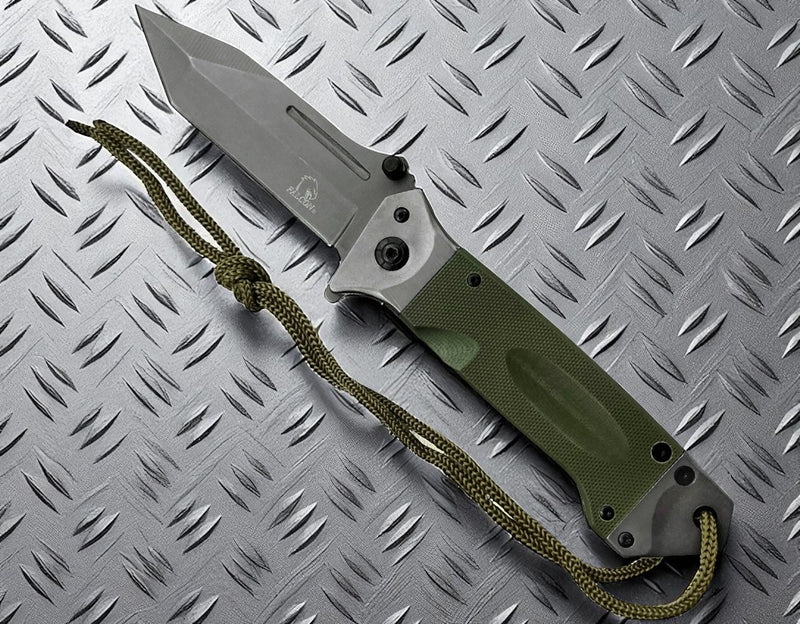 Falcon 8.75" Spring Assisted Pocket Knife Green Handle with Texture for Grip