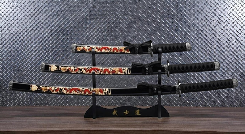 3-Piece Dragon Carbon Steel Katana Set