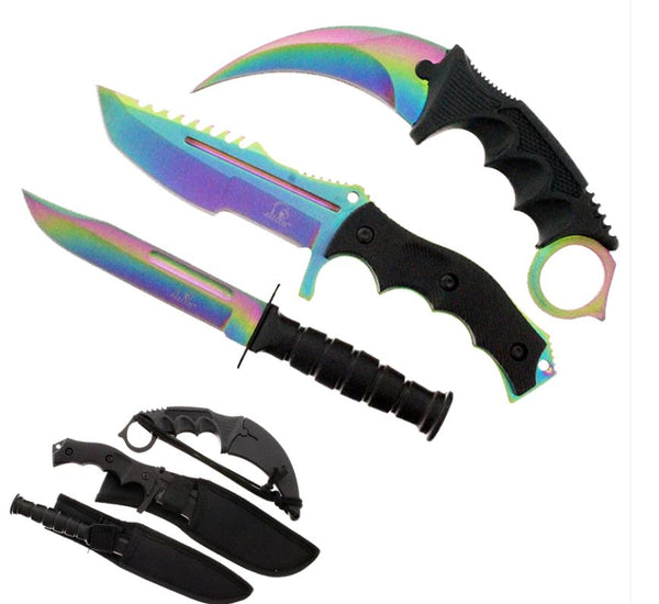 Falcon 3 PCS Rainbow Set. Tactical Knives & Karambit