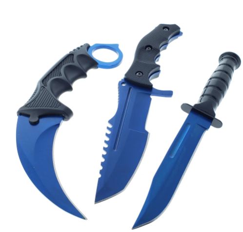 Falcon 3 PCS Blue Set. Tactical Knives & Karambit
