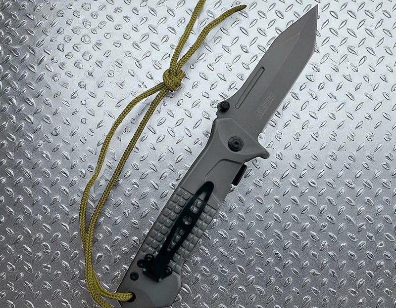 Falcon 8.75" Spring Assisted Pocket Knife Green Handle with Texture for Grip