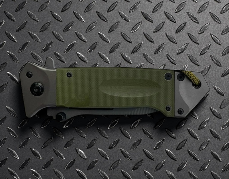 Falcon 8.75" Spring Assisted Pocket Knife Green Handle with Texture for Grip