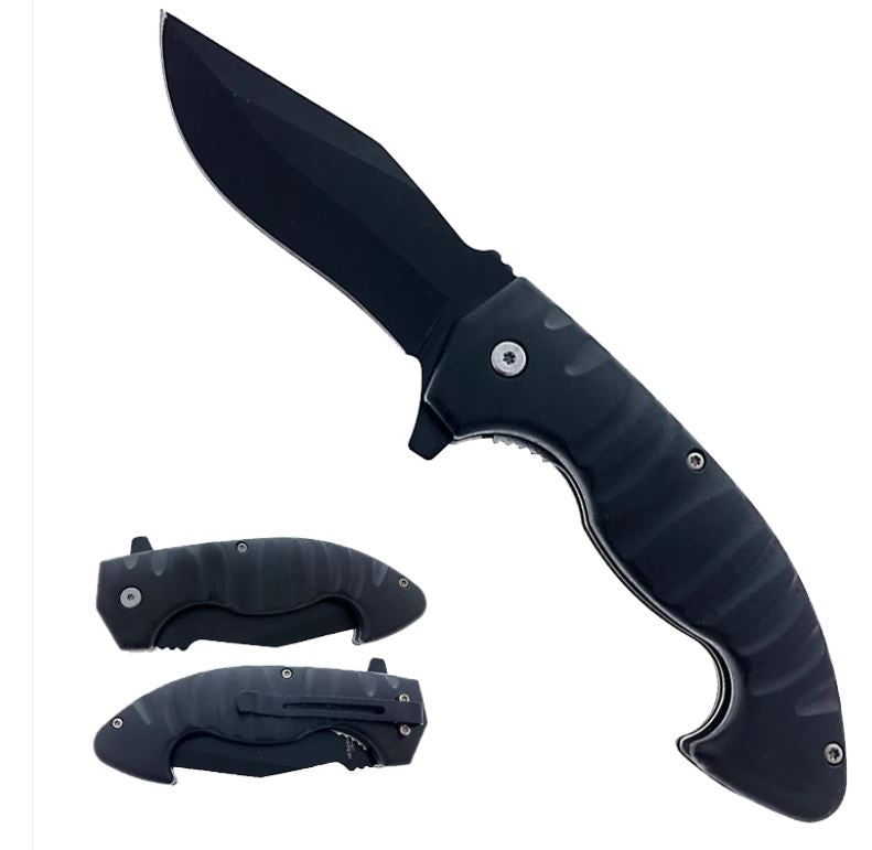 Falcon 8" Overall Semi-automatic Pocket Knife Black Reverse Handle