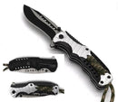 Falcon 8" Spring Assisted Knife Black & Silver Handle w/ paracord